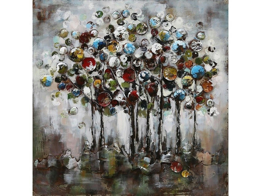 MÉTAL BRASS - Tableau relief en métal arbre bille 100x100