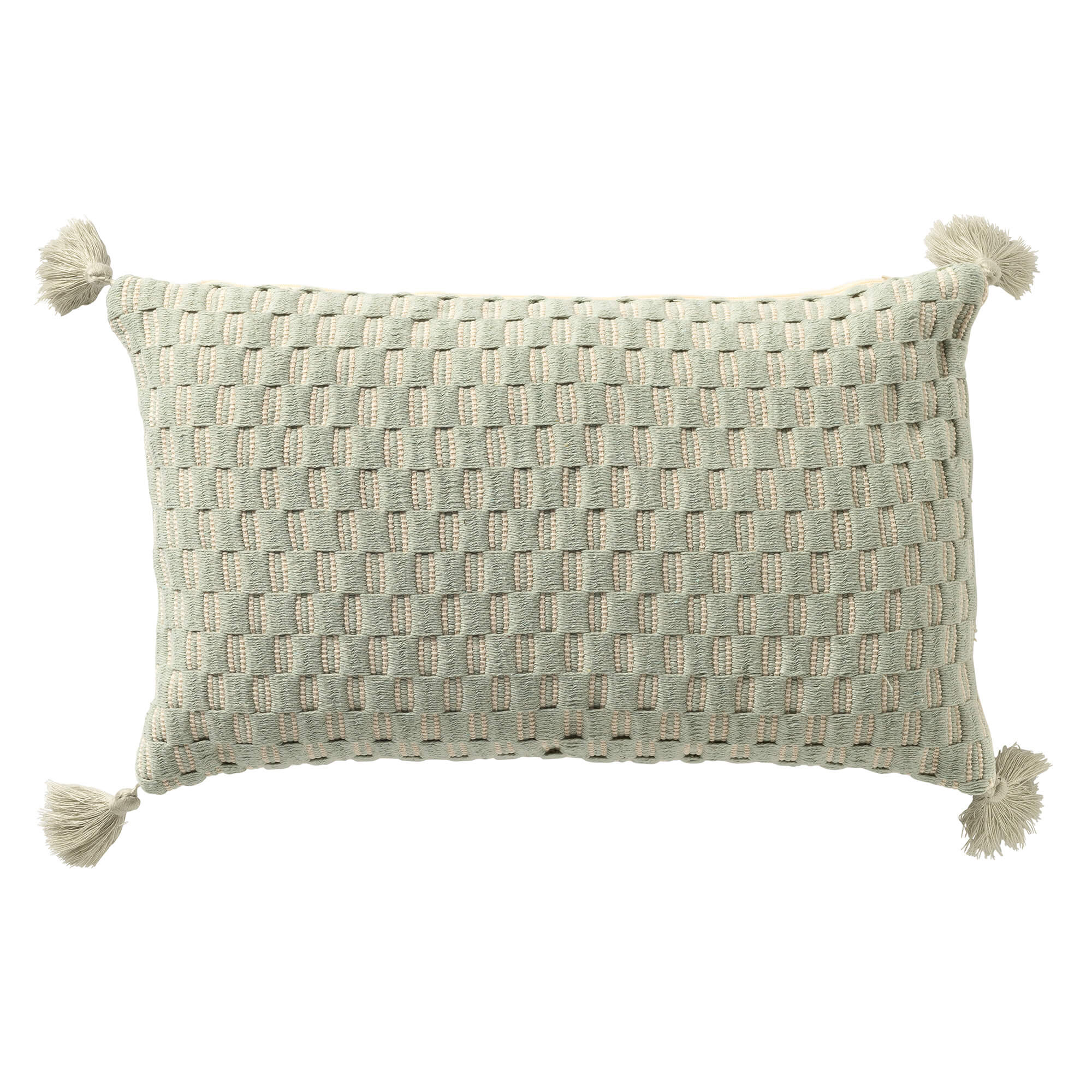DAIMY - sierkussen 30x50 cm - met kwastjes - Harbor Gray - beige, blauw