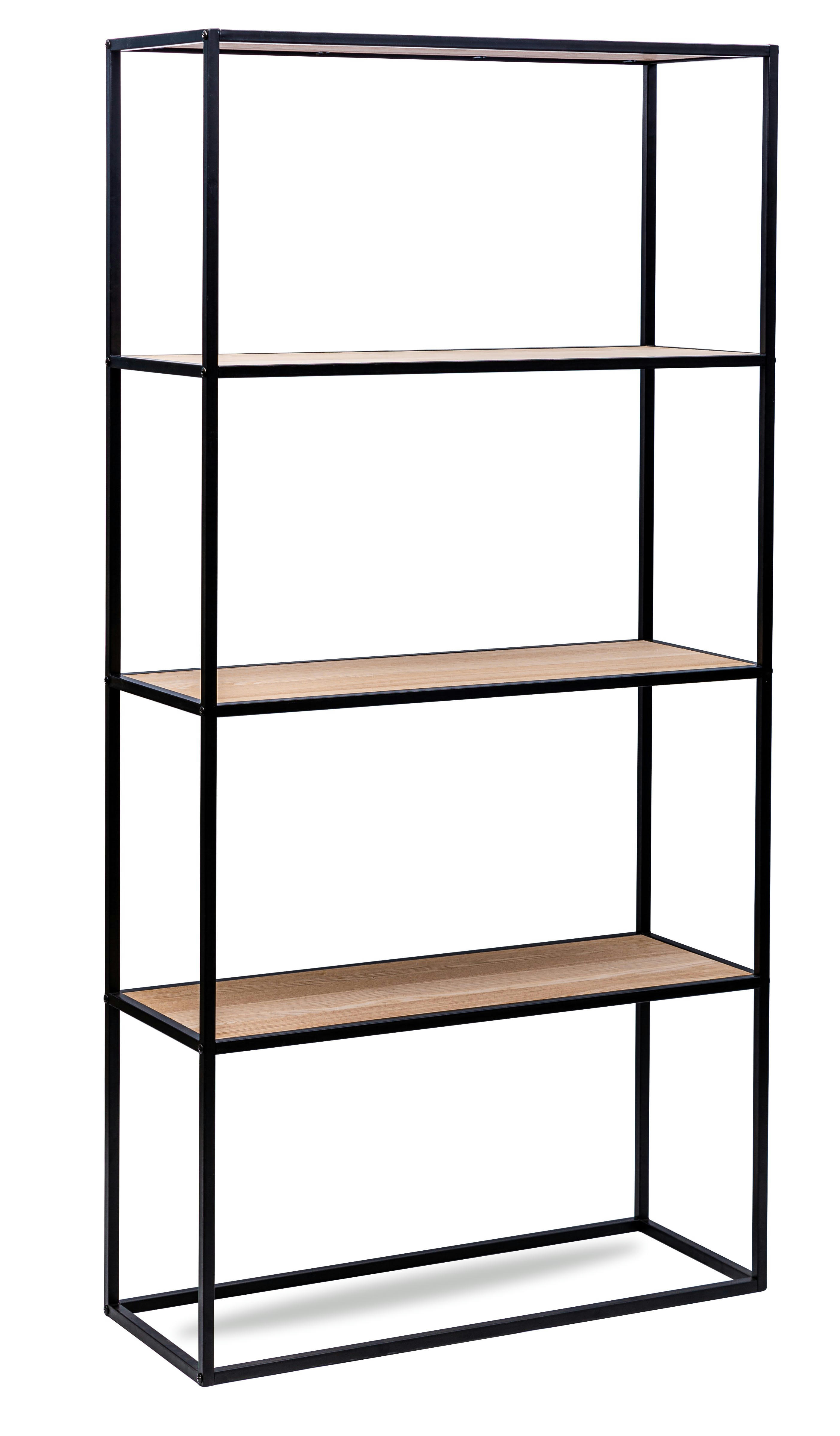 - Etagère style industriel de 4 niveaux en bois et métal noir