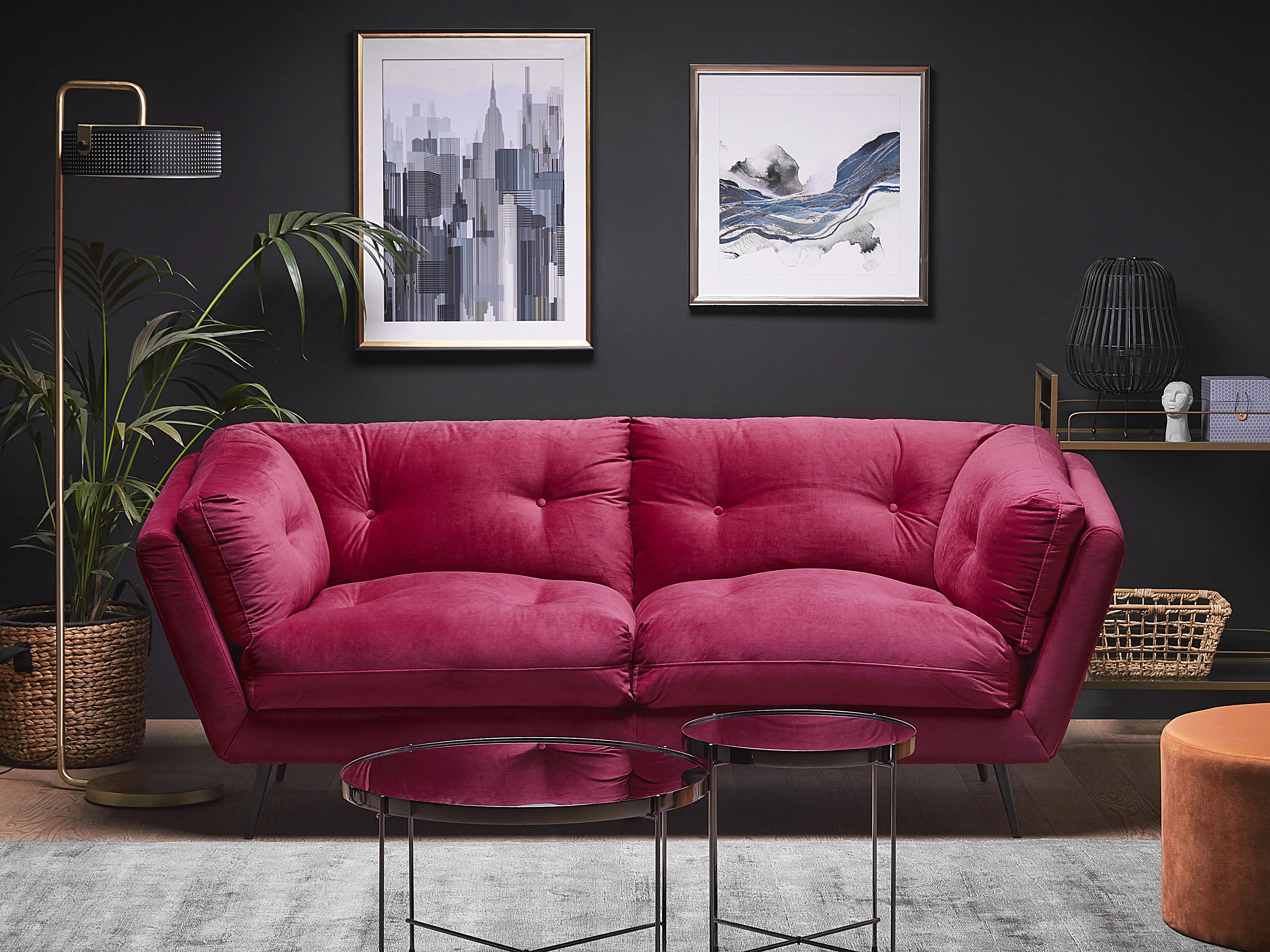 Sofa 3 Seater LENVIK Velvet Burgundy