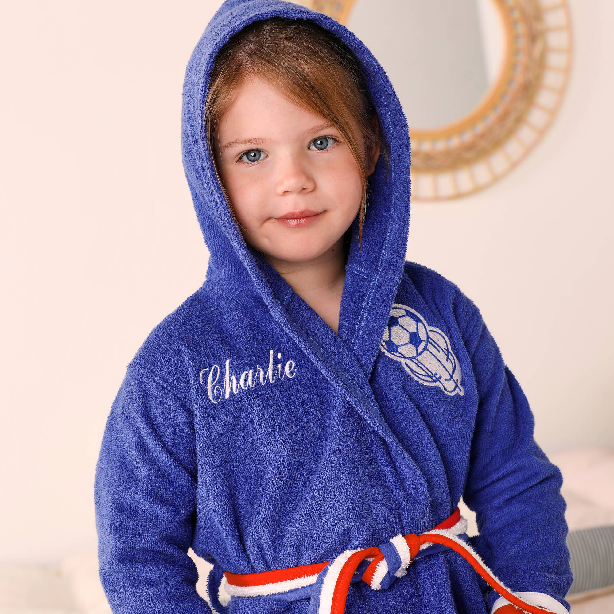 Peignoir de bain enfant personnalisable foot à capuche, éponge coton - 340 g/m²