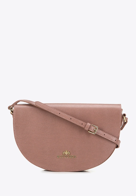 Damska saddle bag ze skóry o fakturze lizard różowa