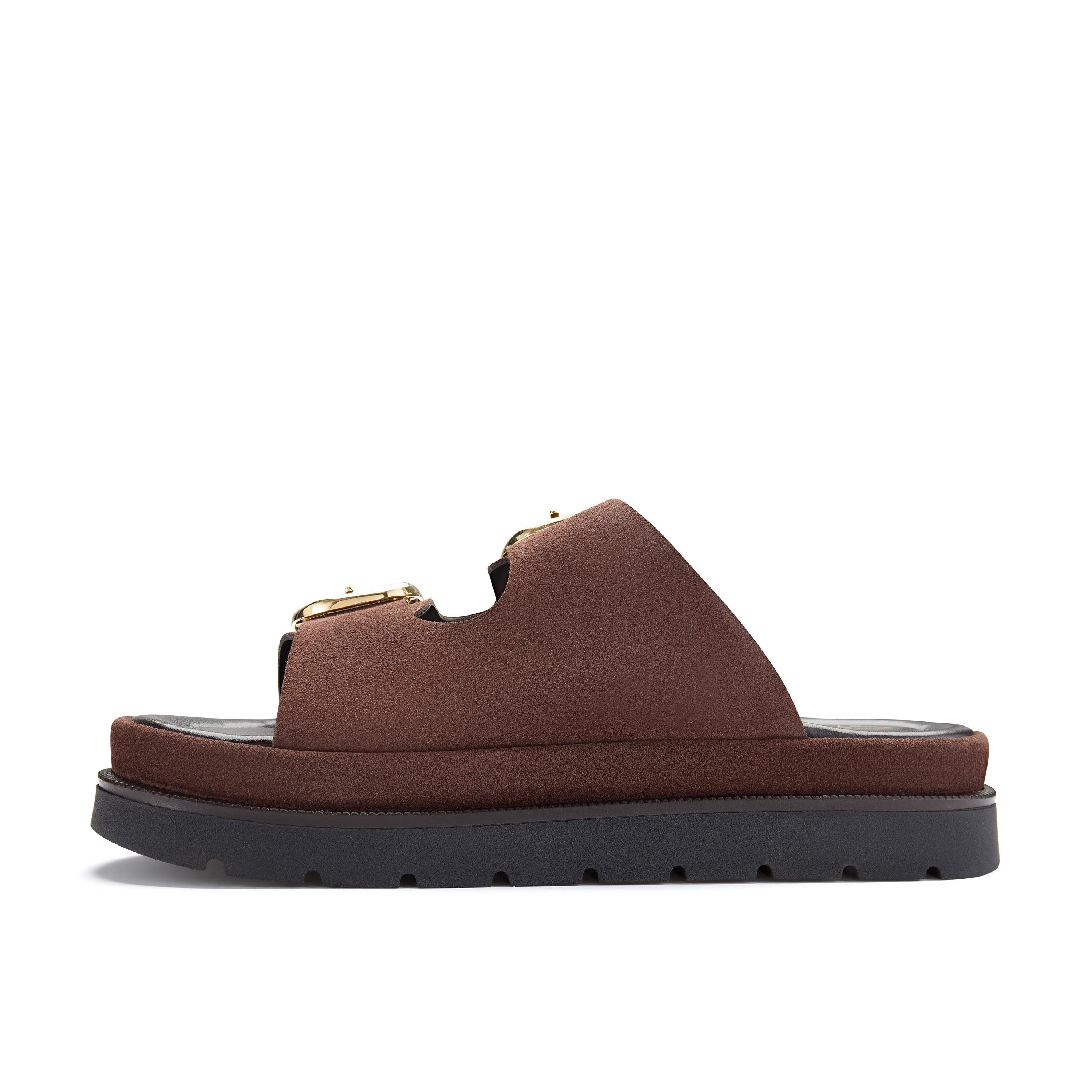 Clarks Sorella Mule Brown Suede Flat Sandals,Flatforms,Sliders