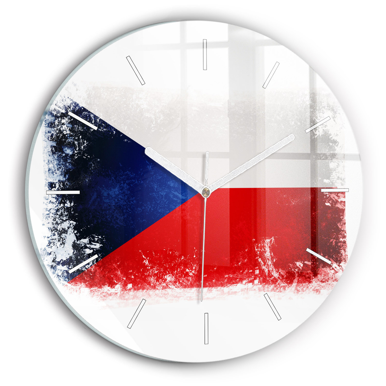 Nowoczesny szklany zegar ścienny Flaga Czech fi30