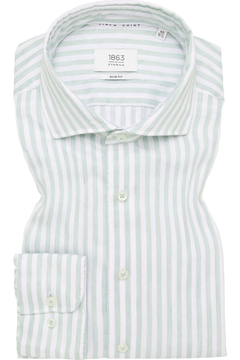 ETERNA 1863 Slim Fit Leinenhemd grün, Gestreift