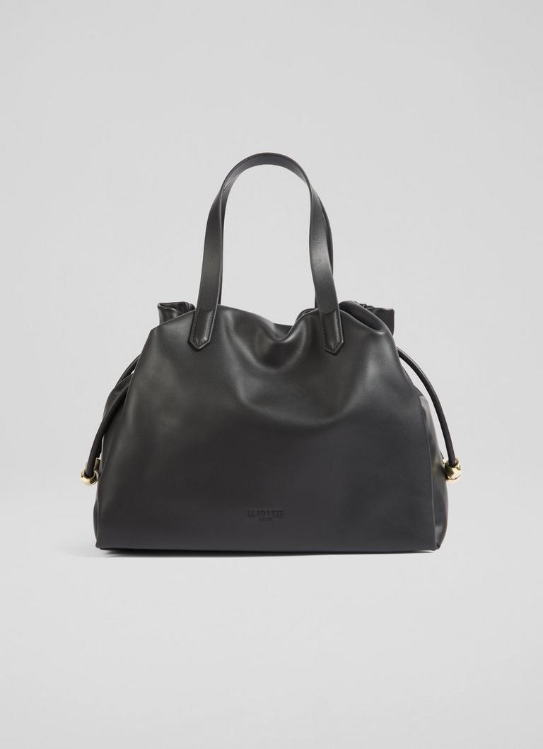 Selina Black Leather Bead Tote