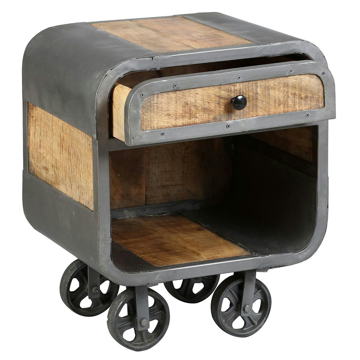 EDWIN - Chevet  1 tiroir acier et bois massif