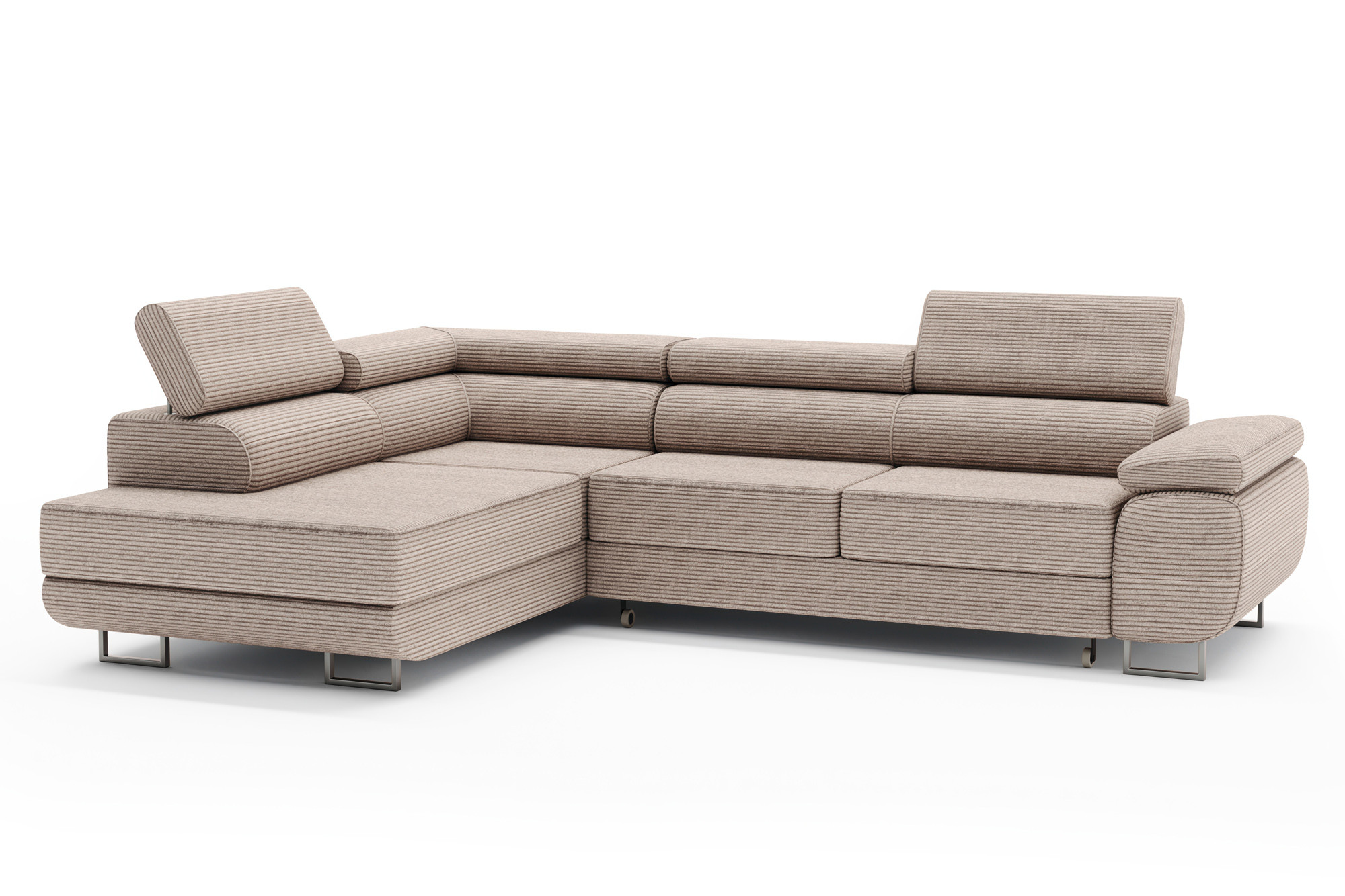 Sofa narożna z funkcją spania i pojemnikiem MONTANA beżowa sztruks lewa