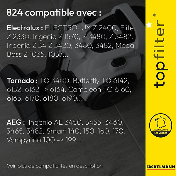 Lot de 4 packs de 4 sacs aspirateur 64824 pour Electrolux et Tornado TopFilter Premium