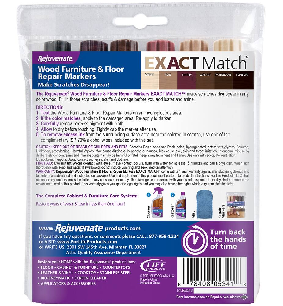 Rejuvenate Exact Match Wood Furniture and Floor Repair Markers, 6-pk