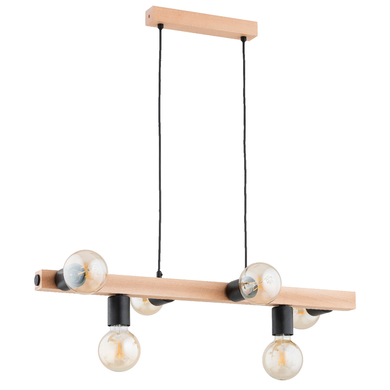 Lampa wisząca jasne drewno-czarna IMPULS 6xE27x15W wym: 75x18x80 cm Alfa