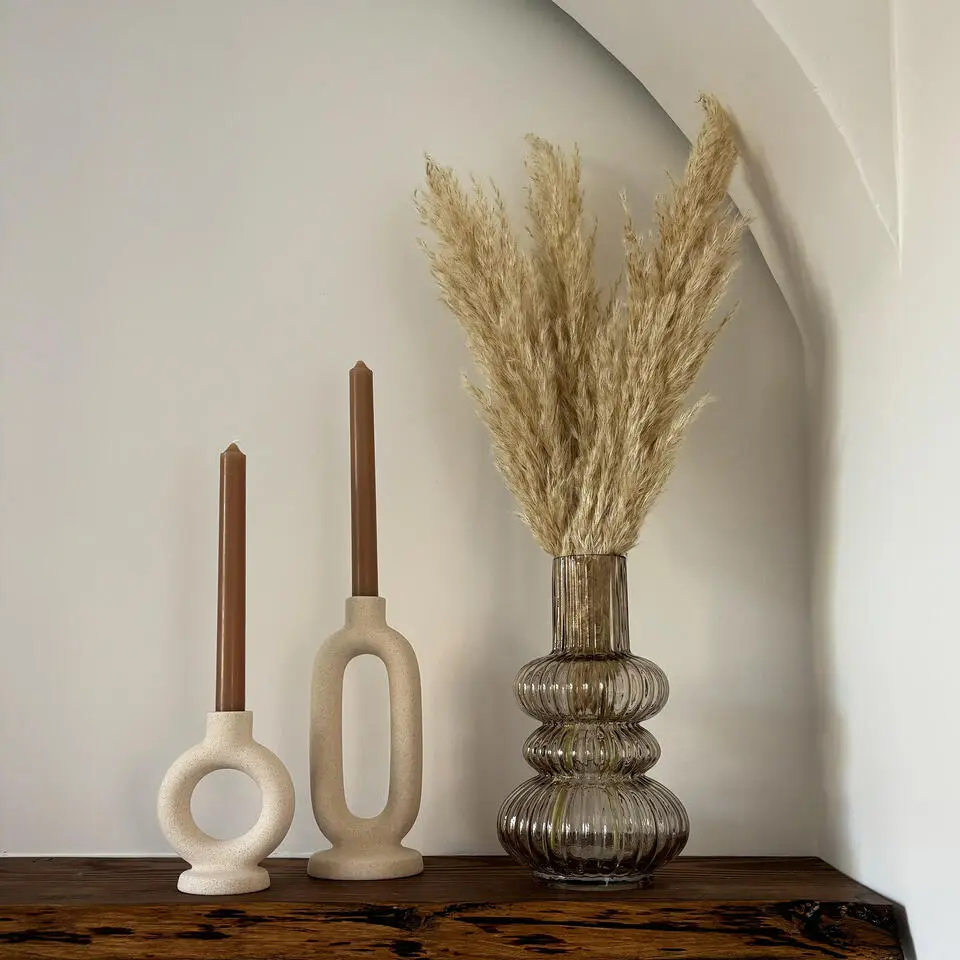 QUVIO Ronde kaarsenhouder - Rond - Keramiek - Gebroken wit - Klein