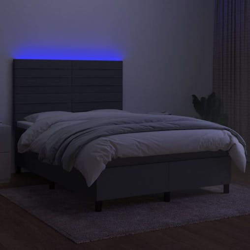 NNEVL Box Spring Bed with Mattress&LED Dark Grey 137x190 cm Double Fabric