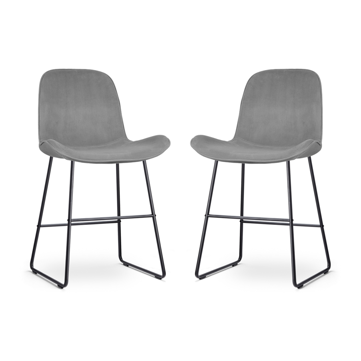Nolon Nino-Fé Barkrukken Set van 2 - Velvet Grijs - Zwart - 65 cm