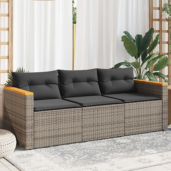 Canapé de jardin avec coussins 3 places gris résine tressée vidaXL