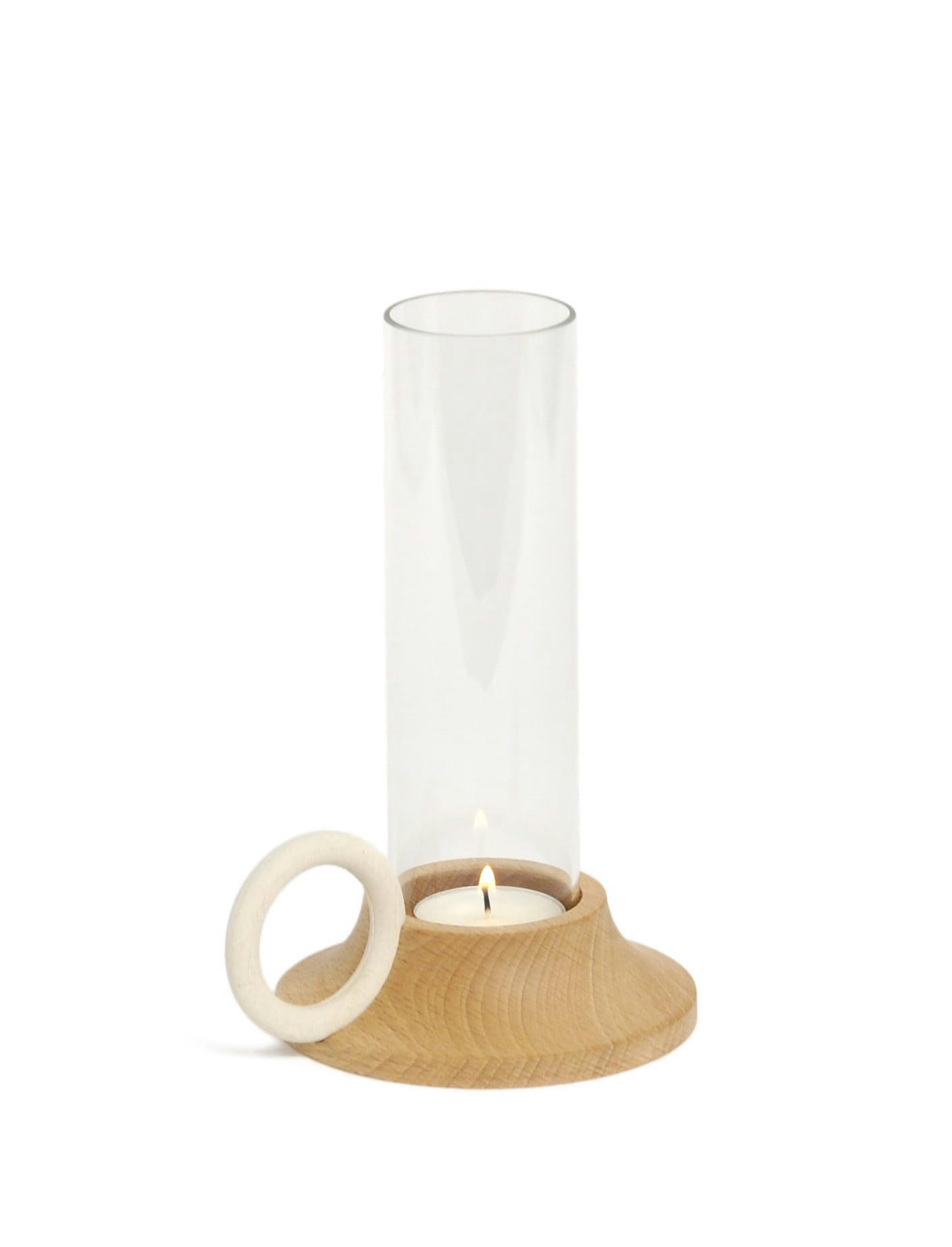 RENDEZ-VOUS - Bougeoir en bois et verre avec anse blanche