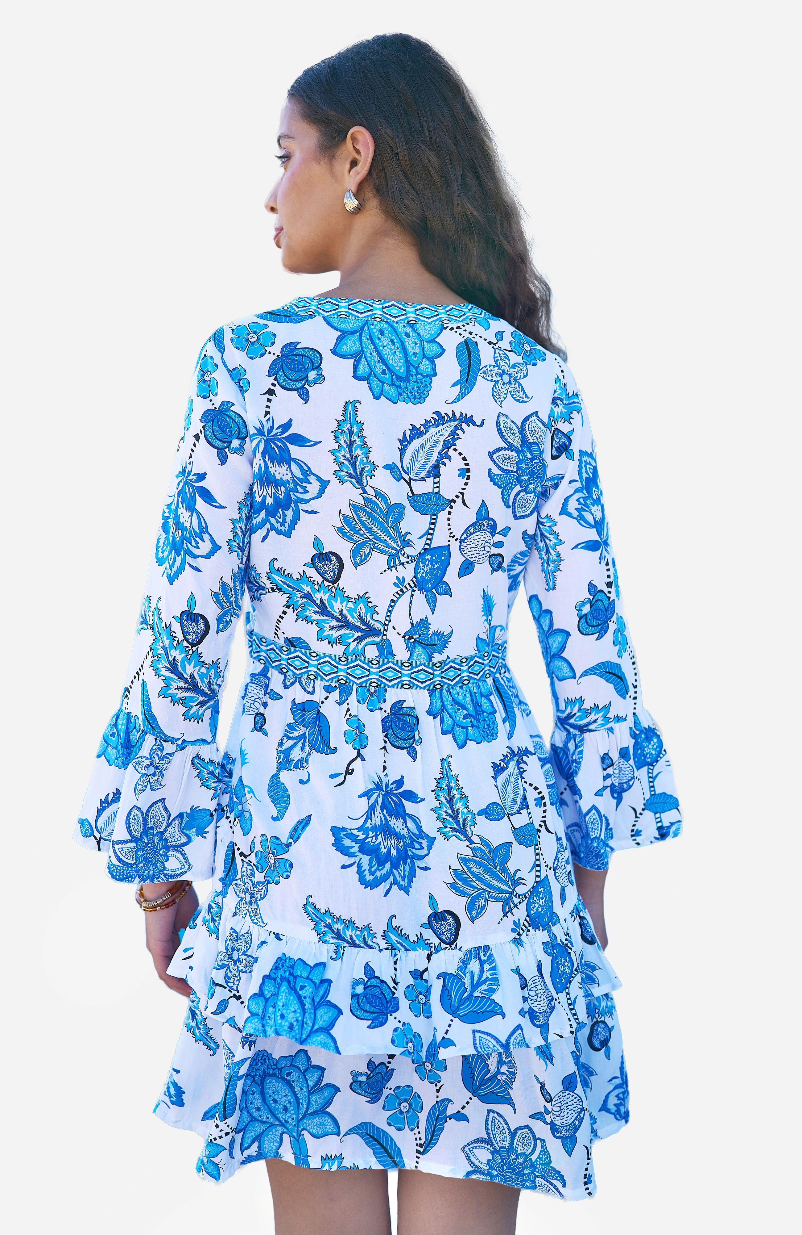 Yumi Blue Floral Tencel Beach Tunic