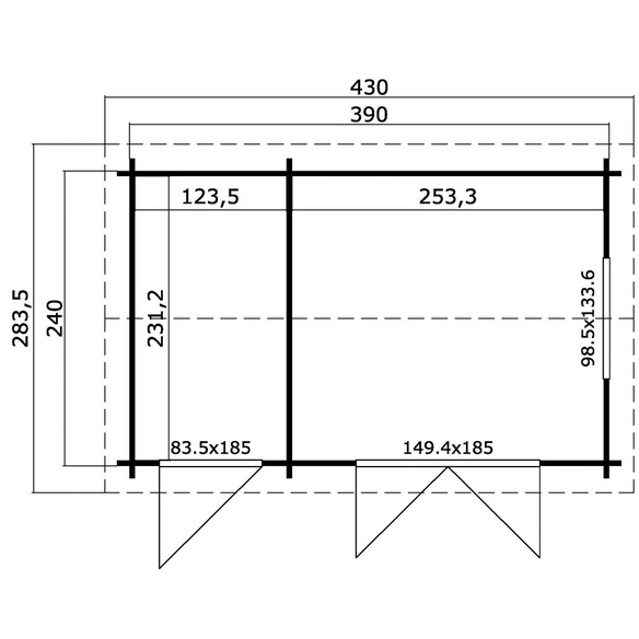 Gartenhaus »Wrexham«, BxHxT: 430 x 250,8 x 283,5 cm, (Außenmaß inkl. Dachüberstand), grüngrau