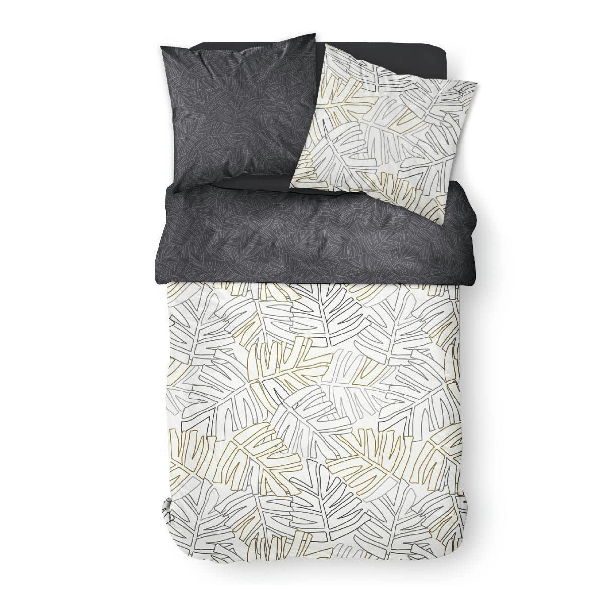 SUNSHINE - Parure de lit 2 personnes imprimé jungle en Coton Blanc 220x240 cm