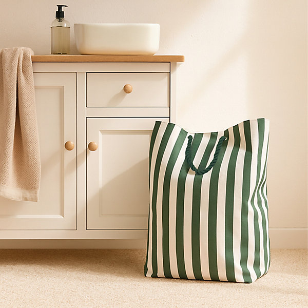 Panier à linge en polyester rayé vert et blanc l.40 x H.60 cm, Levasseur Transat