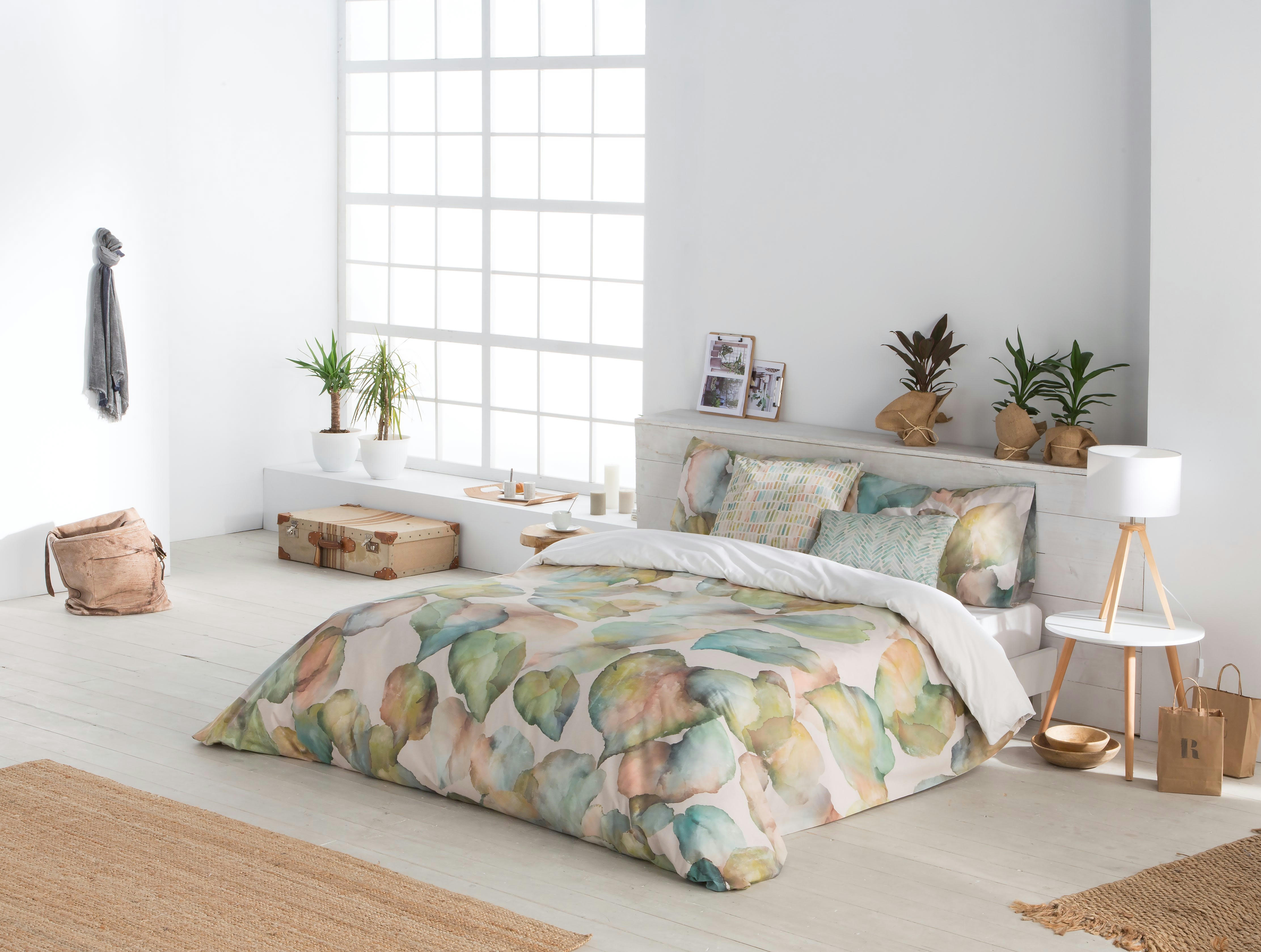 ELDARIN - Housse de couette imprimé floral en percale Coton Vert 200x200 cm