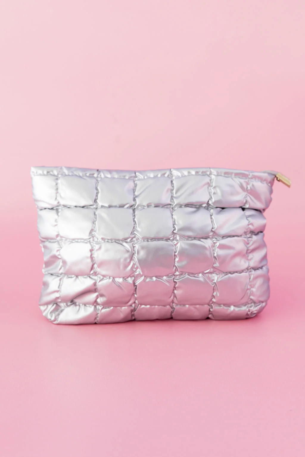 Quilted Cosmetics Bag in Metallic Silver