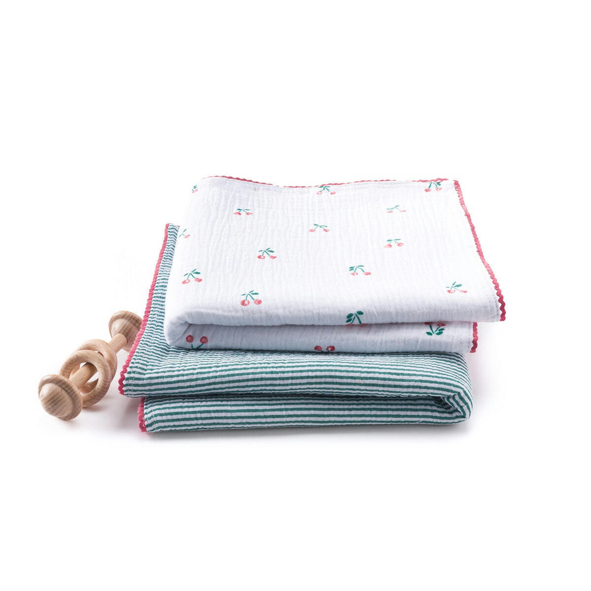 Lot de 2 langes fantaisie gaze de coton, Griotte