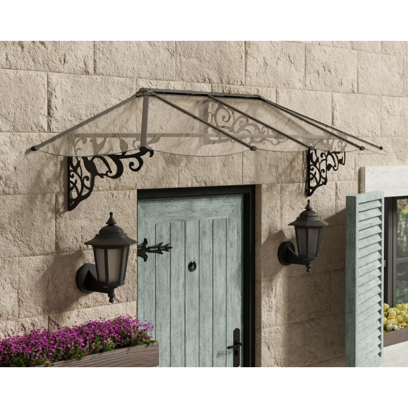 Marquise de porte Lily noire 267 x 88 cm CANOPIA