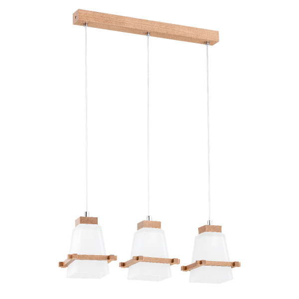 Lampa wisząca jasne drewno-biała-chromowana VELSA 3xE27x15W Alfa