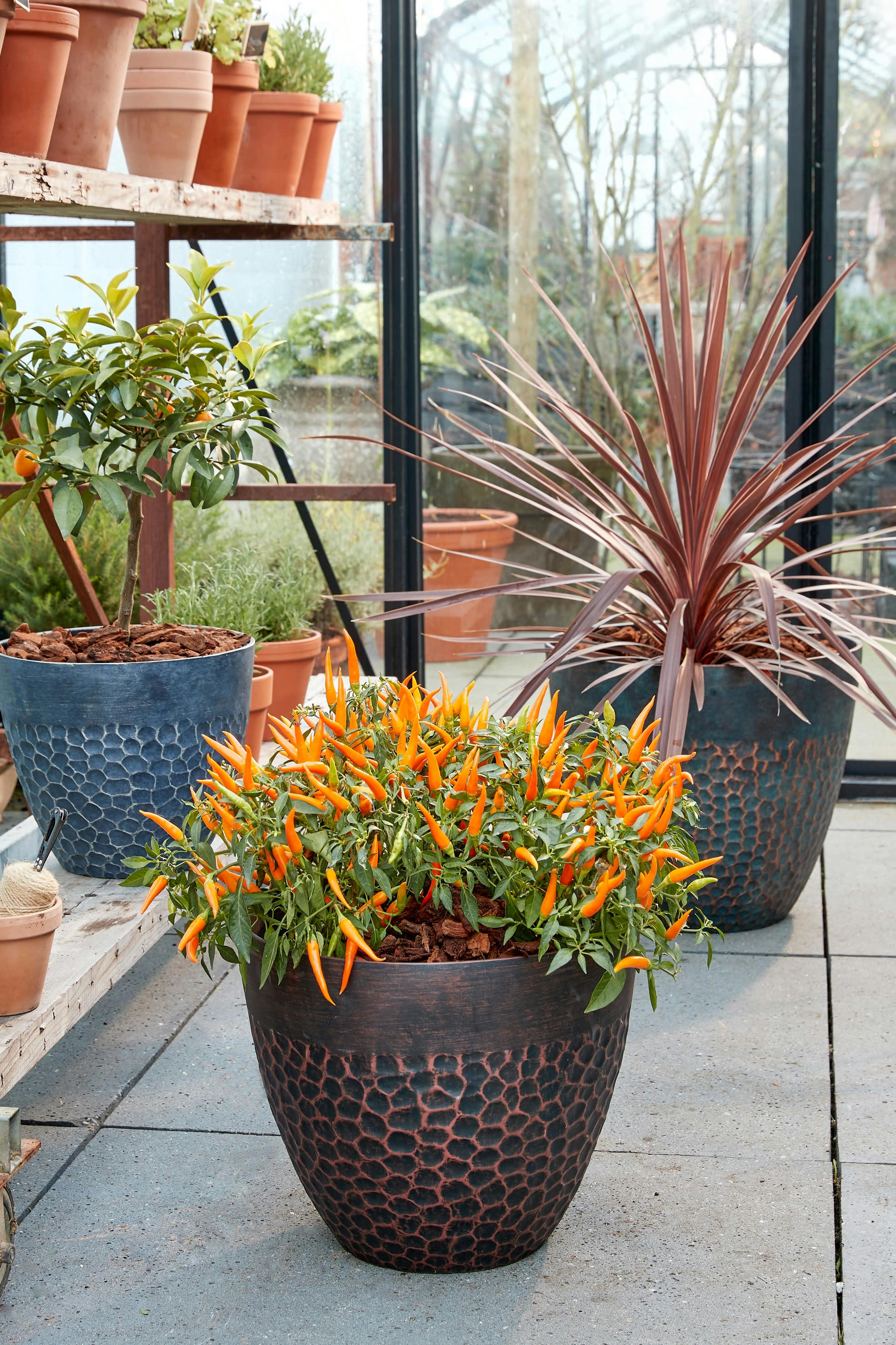 BRAVO - Cache-pot en plastique martelée noire D30,5