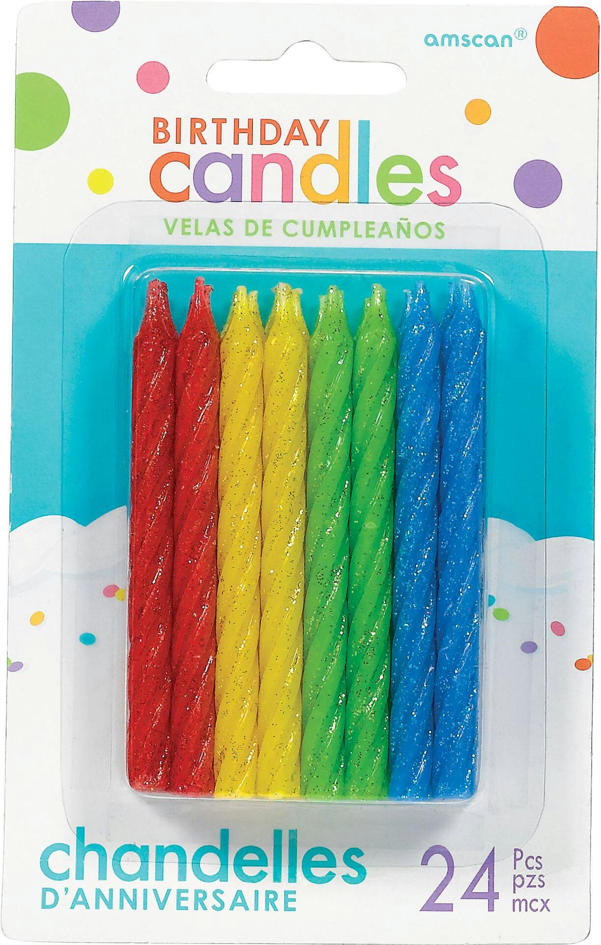 Glitter Multicolour Spiral Birthday Candles, 24-pk