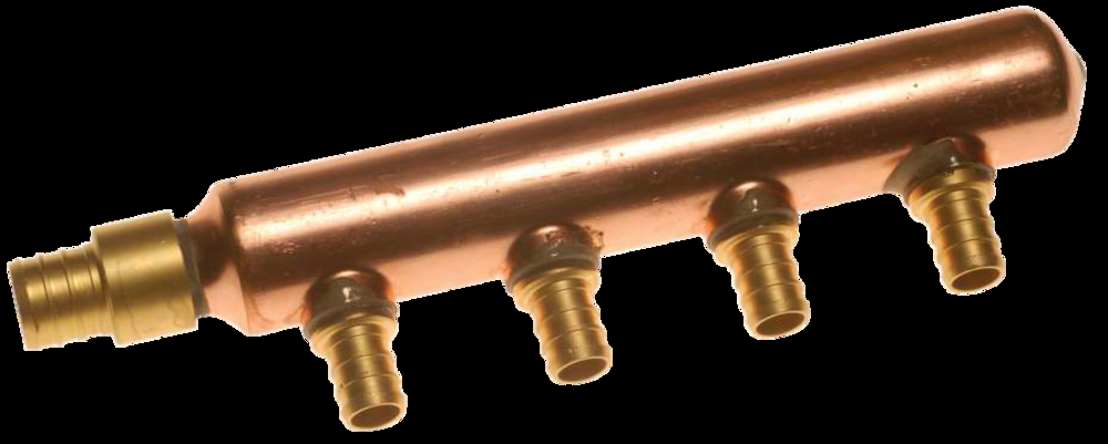 Waterline PEX Copper 4-Ports Manifold Pipe, Plumbing Fittings, 3/4-in Inlet, 1/2-in Outlets