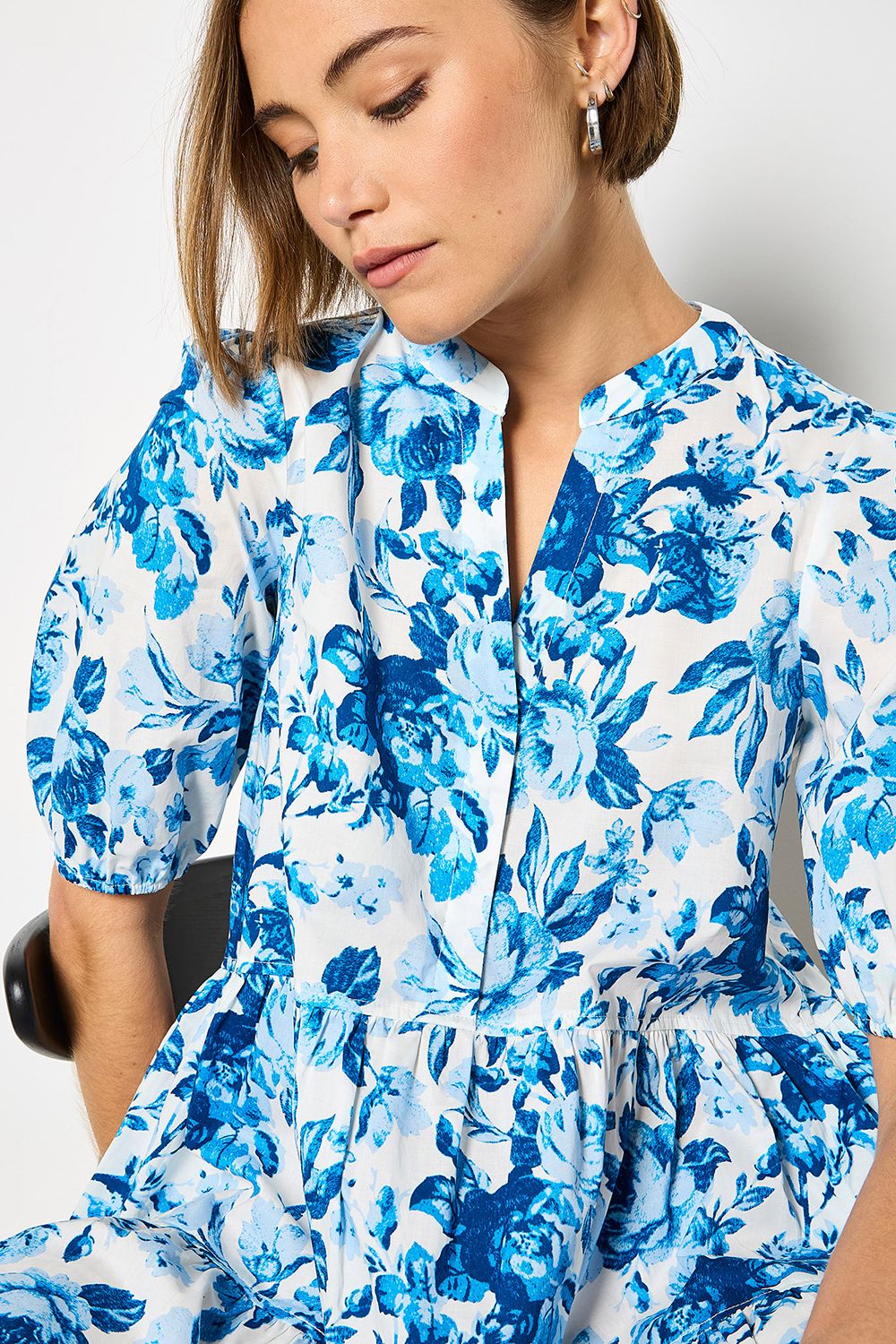 Apricot Floral Print Cotton Mini Dress