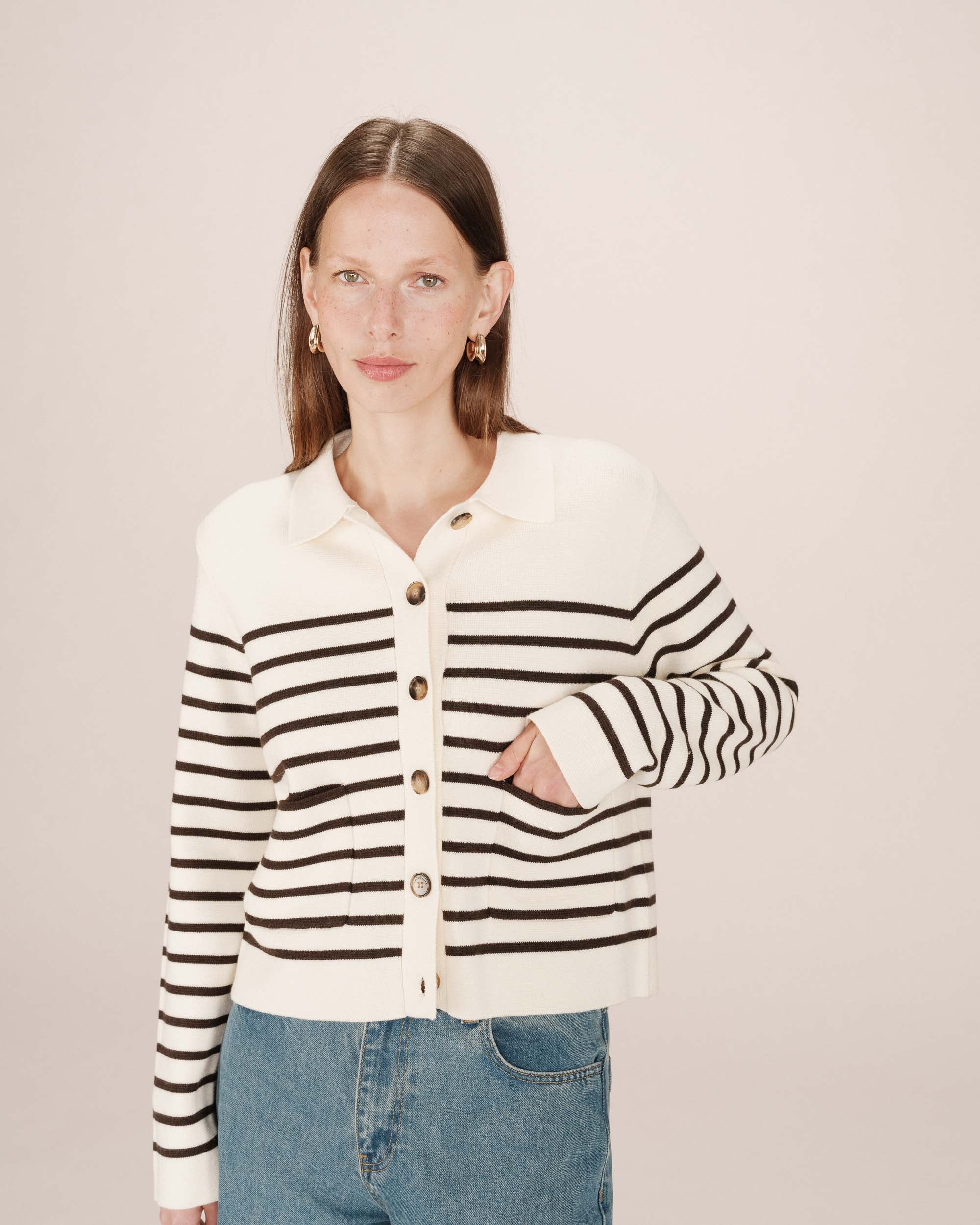 Cardigan boutonne ecru Sailor