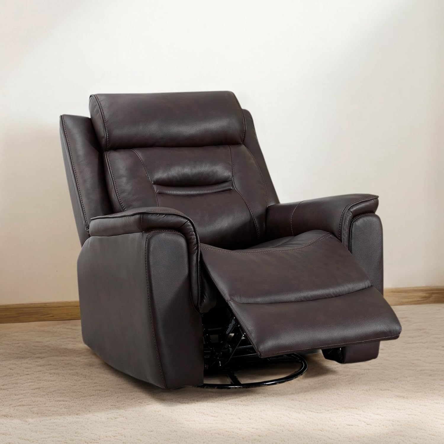 Leather Recliner Chair, 360° Swivel Rocker for Adults Manual Rocking Reclining Chair with Adjustable Backrest Footrest for Living Room Bedroom Home Theater Seating