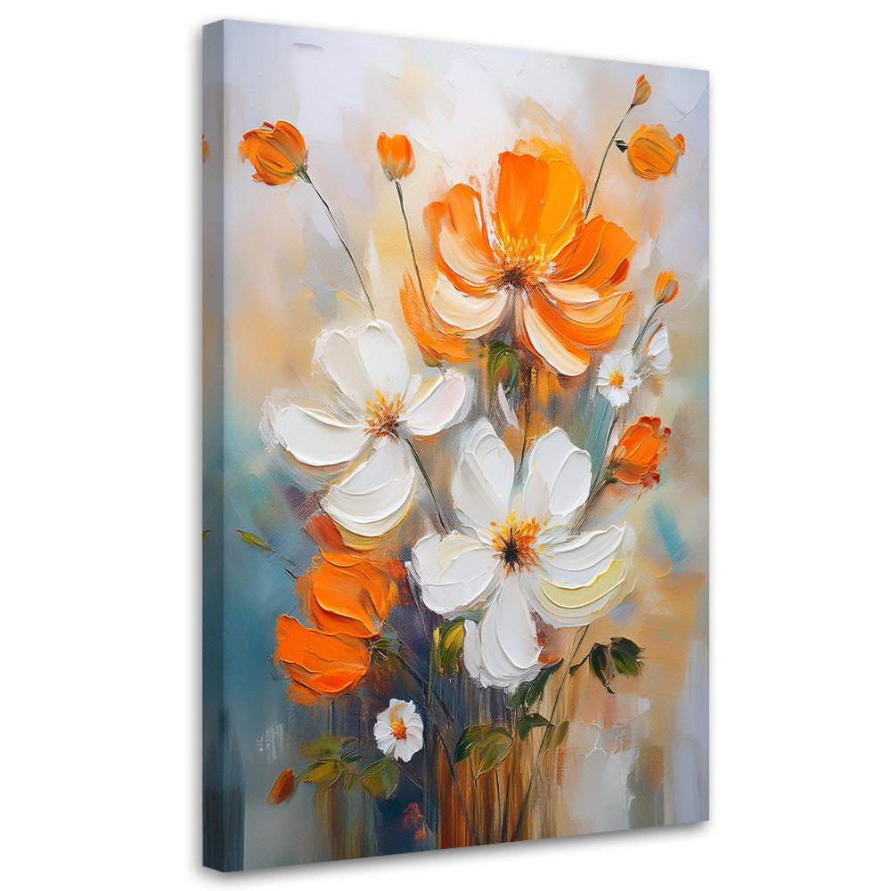 Feeby Obraz na płótnie, Kwiaty polne Biało Pomarańczowe 40x60