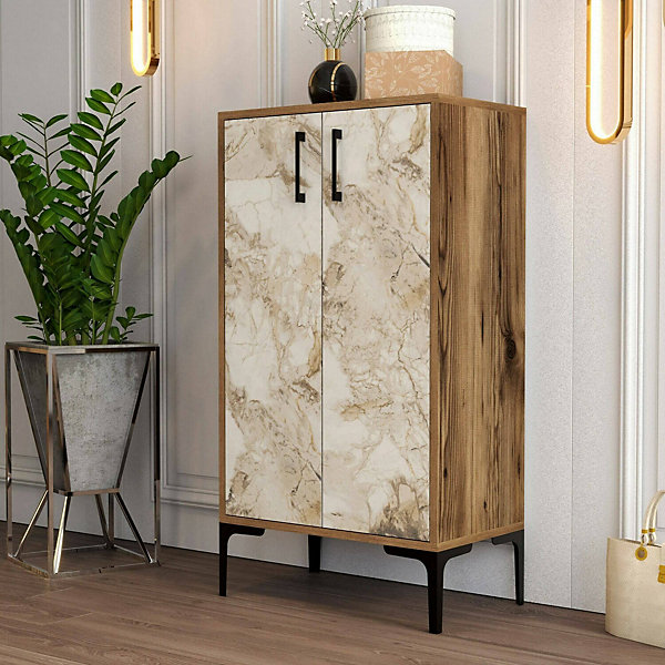 Meuble à chaussures Dmarrull, Meuble à chaussures, Armoire polyvalente, Rangement pour chaussures, 60x35h111 cm, Noyer et Blanc