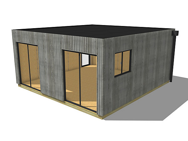 Dépendance de jardin bois en bois 5,5 x 5,7 x 2,7 m avec plancher isolé / menuiseries alu k-line