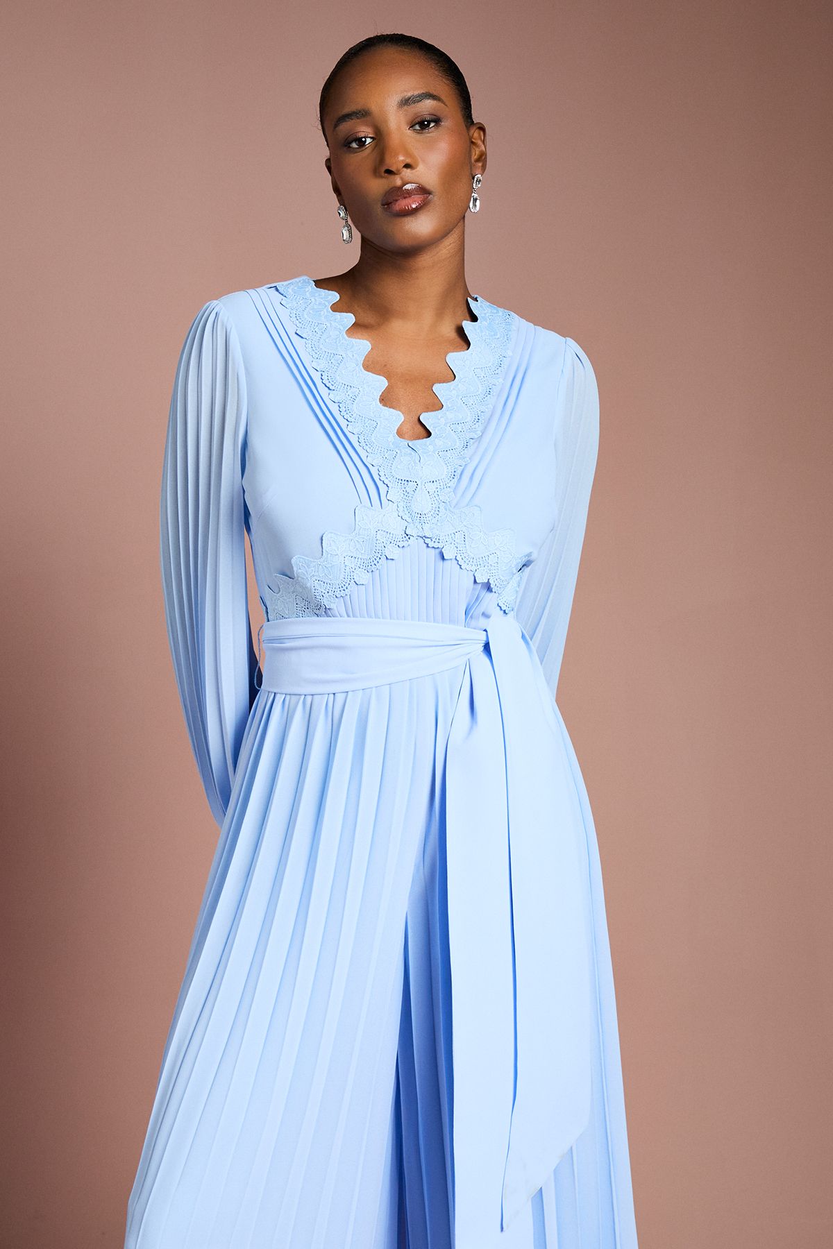 Coast Lace Trim Pleated Leg Jumpsuit With Tie Waist
