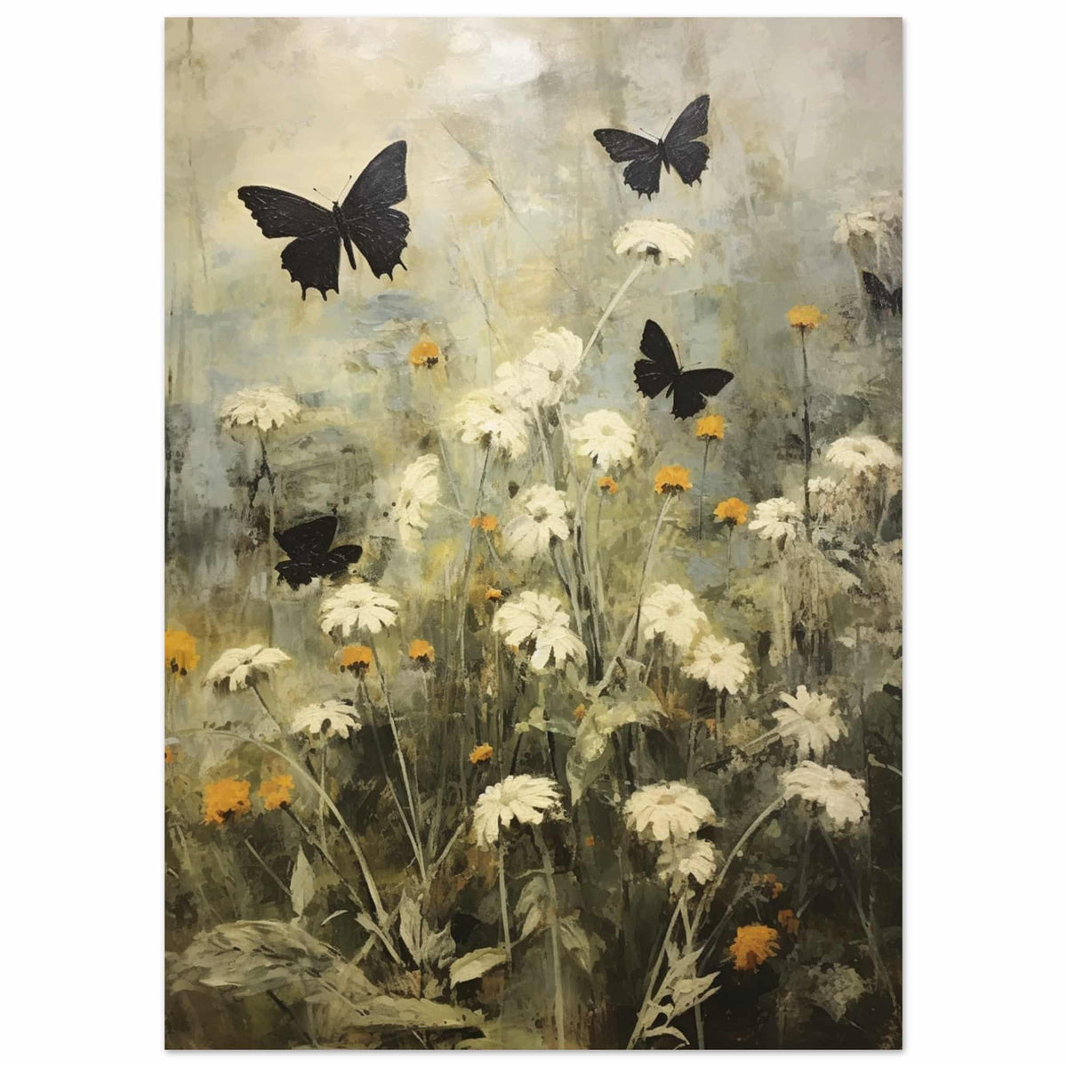 Artfulprints Poster Butterflies in flowerfield 2  - 50x70 cm - Groen