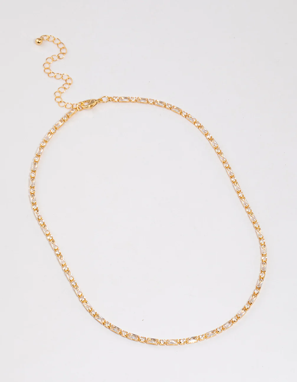 Gold Plated Cubic Zirconia Round & Baguette Tennis Necklace
