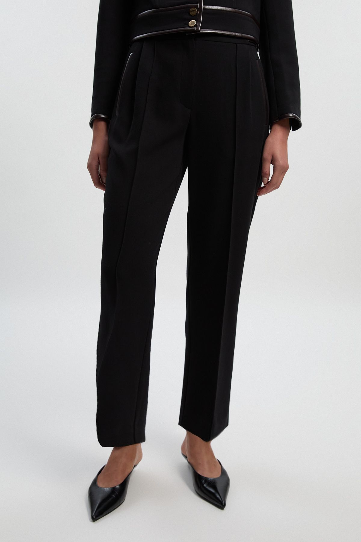 KarenMillen Compact Stretch Pu Mix Tailored Slim Leg Trouser