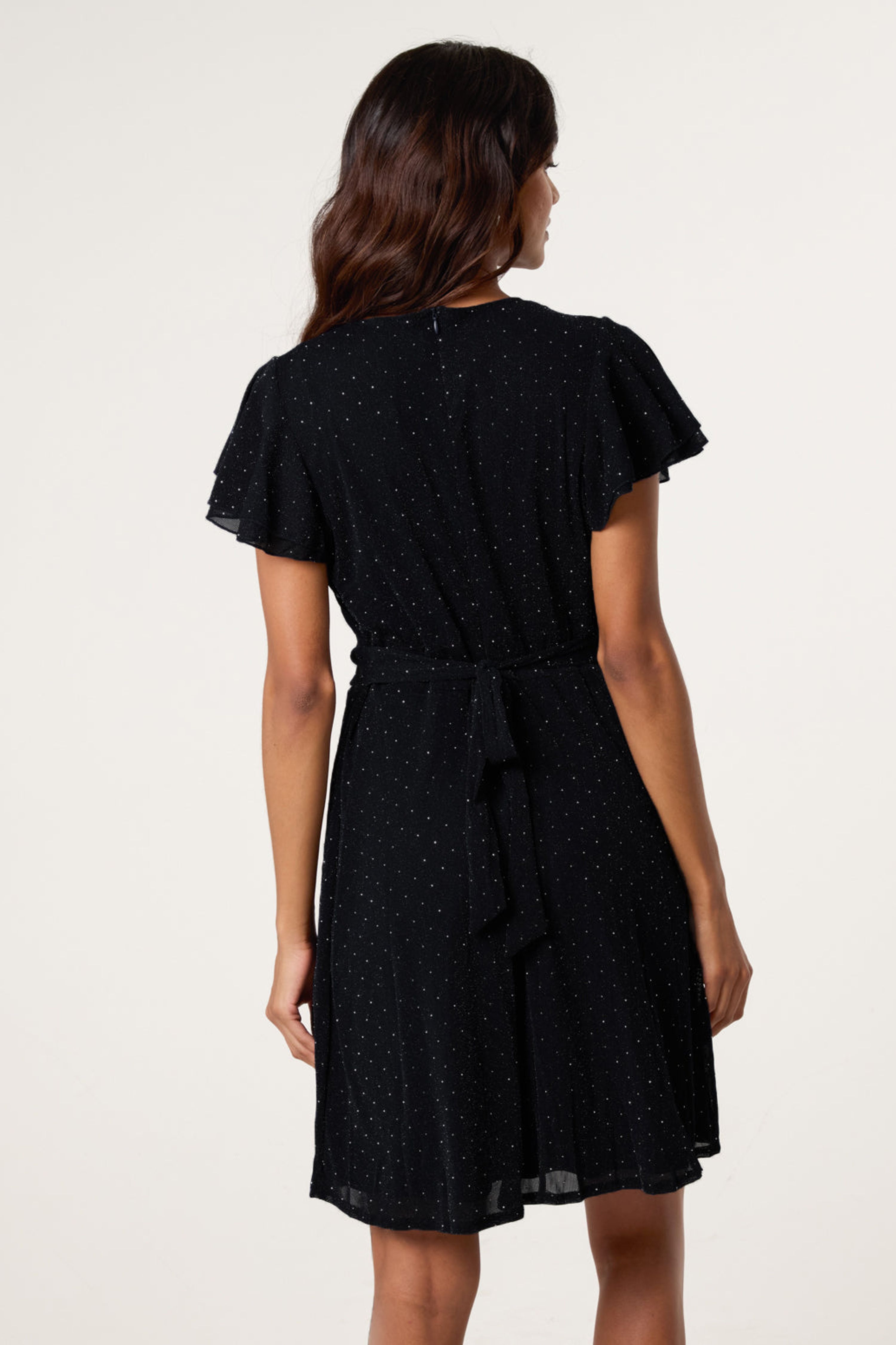 Blue Vanilla Black Rhinestone Diamante Wrap Dress