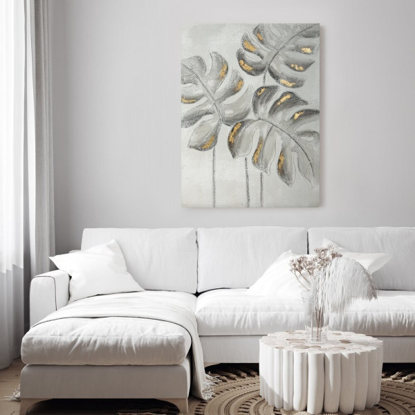 Obraz Monstera 60x80 cm Glamour Szaro-Złoty