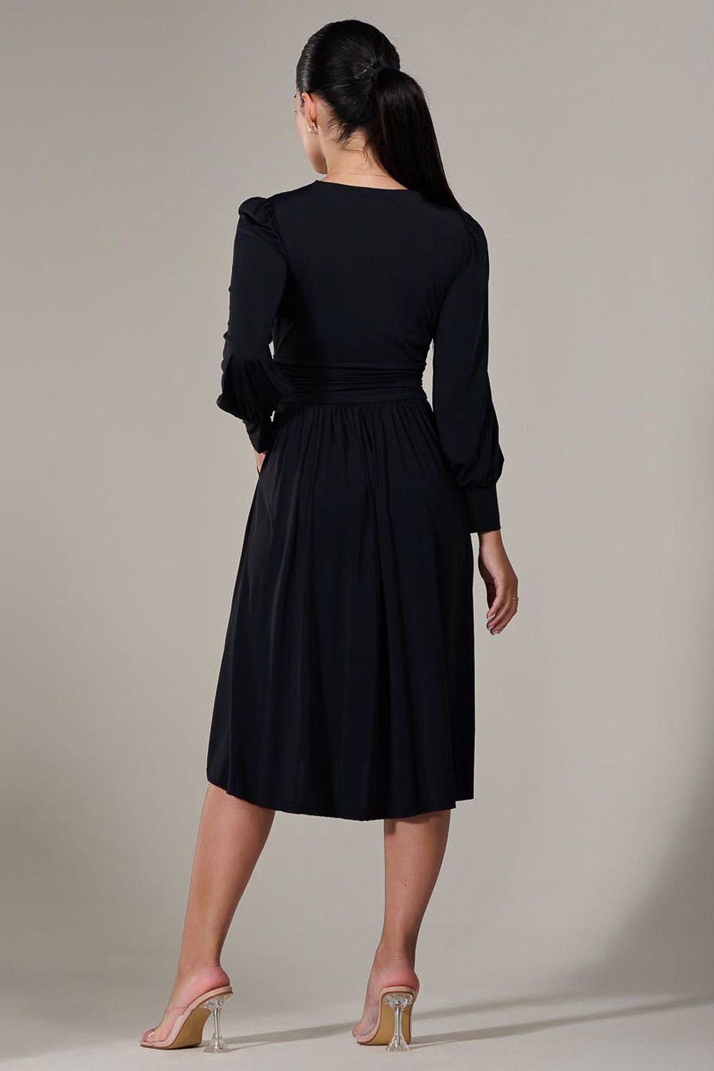 Jolie Moi Long Sleeve Soft Silky Jersey Midi Dress