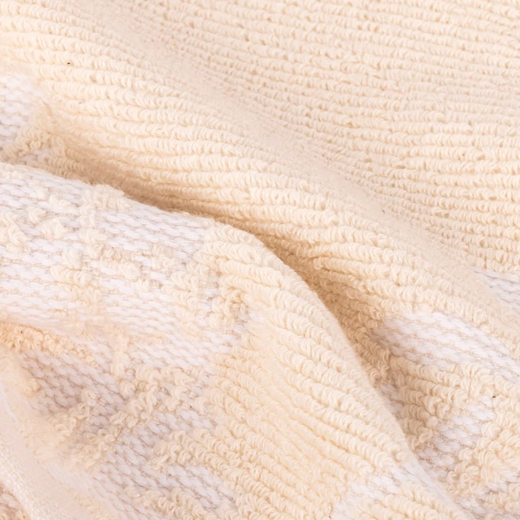 Toalha de Banho de Rosto Algodão Flores Bege e Branco TWIG