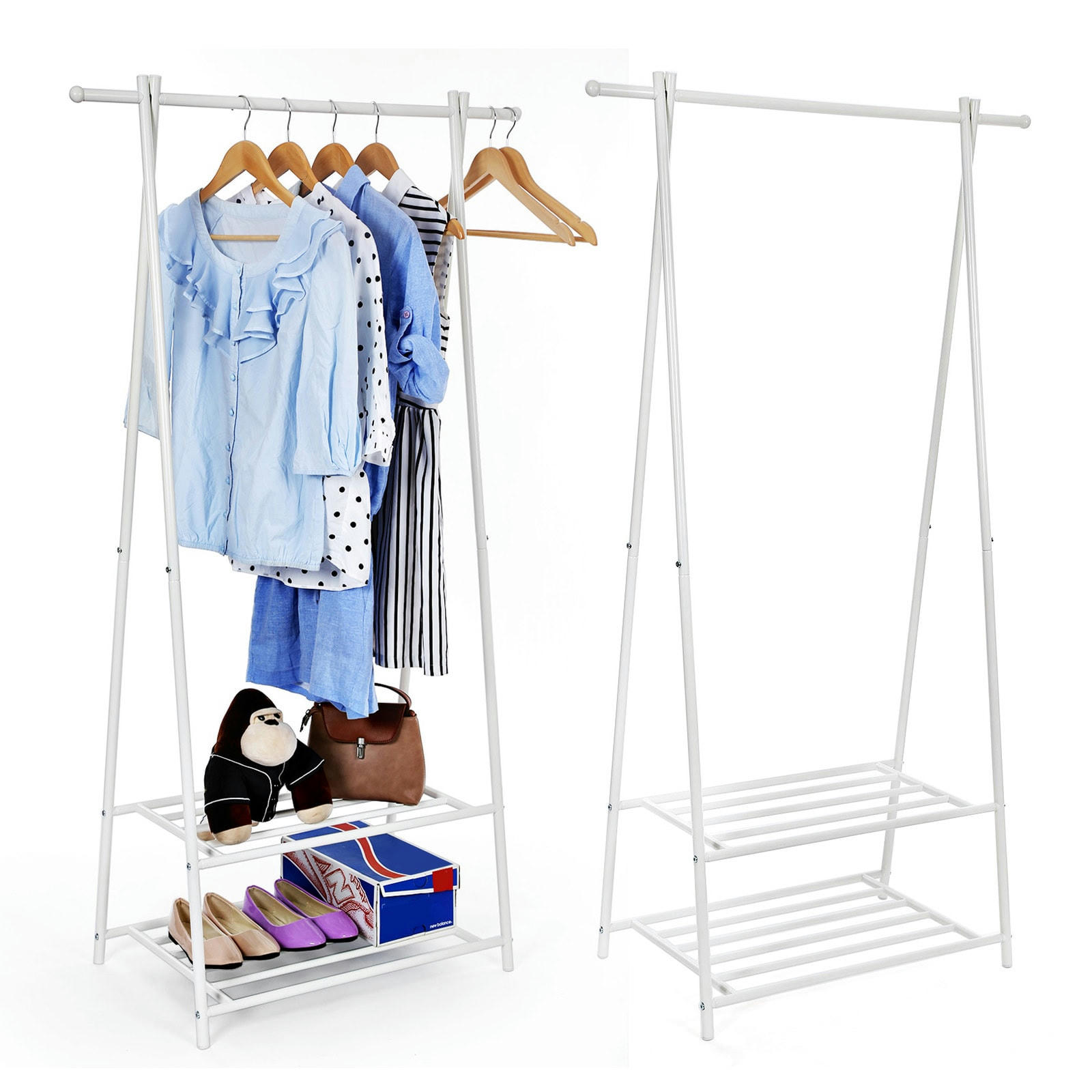 2 ÉTAGÈRES - Portant à vêtements avec étagères acier blanc