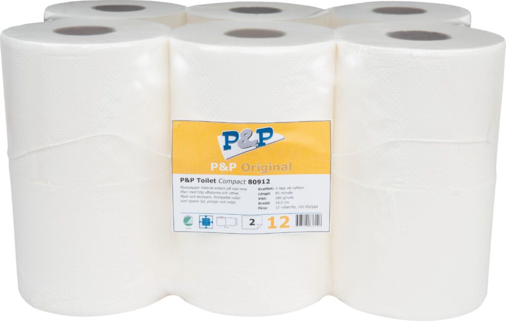 TOALETTPAPIR P&P COMPACT 12RL 85 M/RLE HVIT