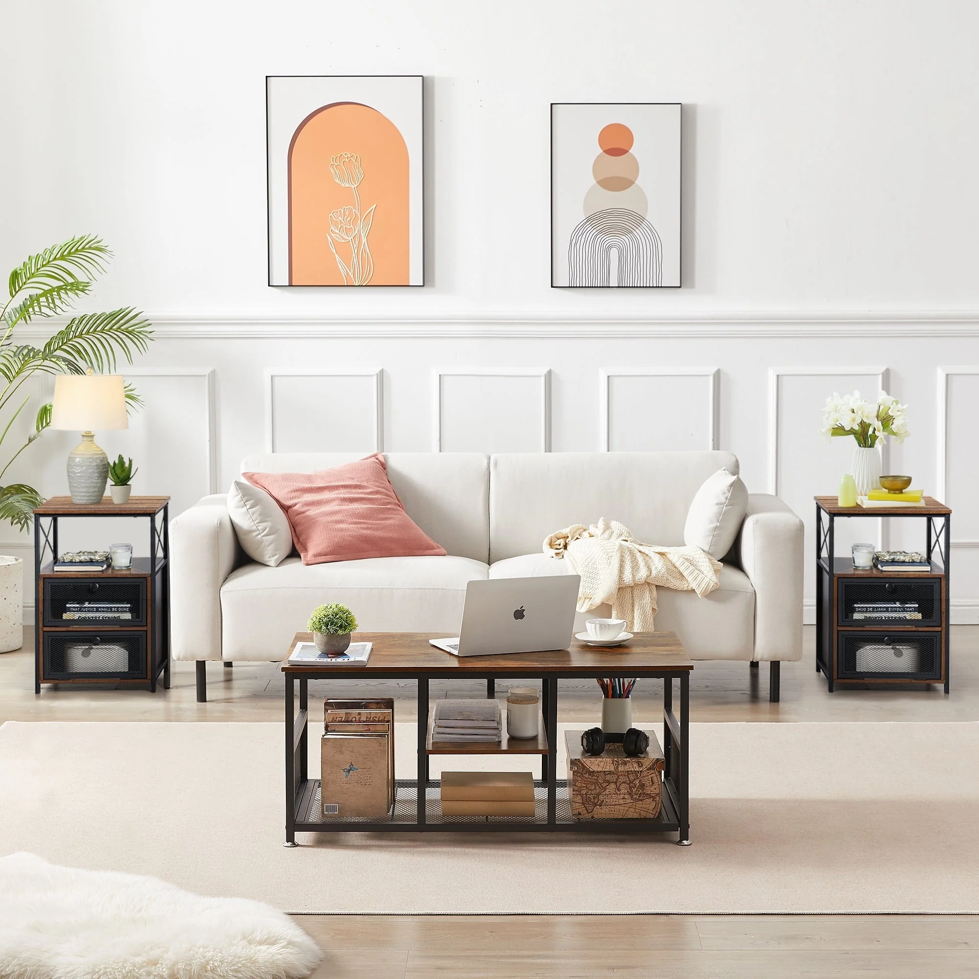 Taomika Modern Nightstands, Coffe Table, Coffe Table Sets, 5 Options, Brown