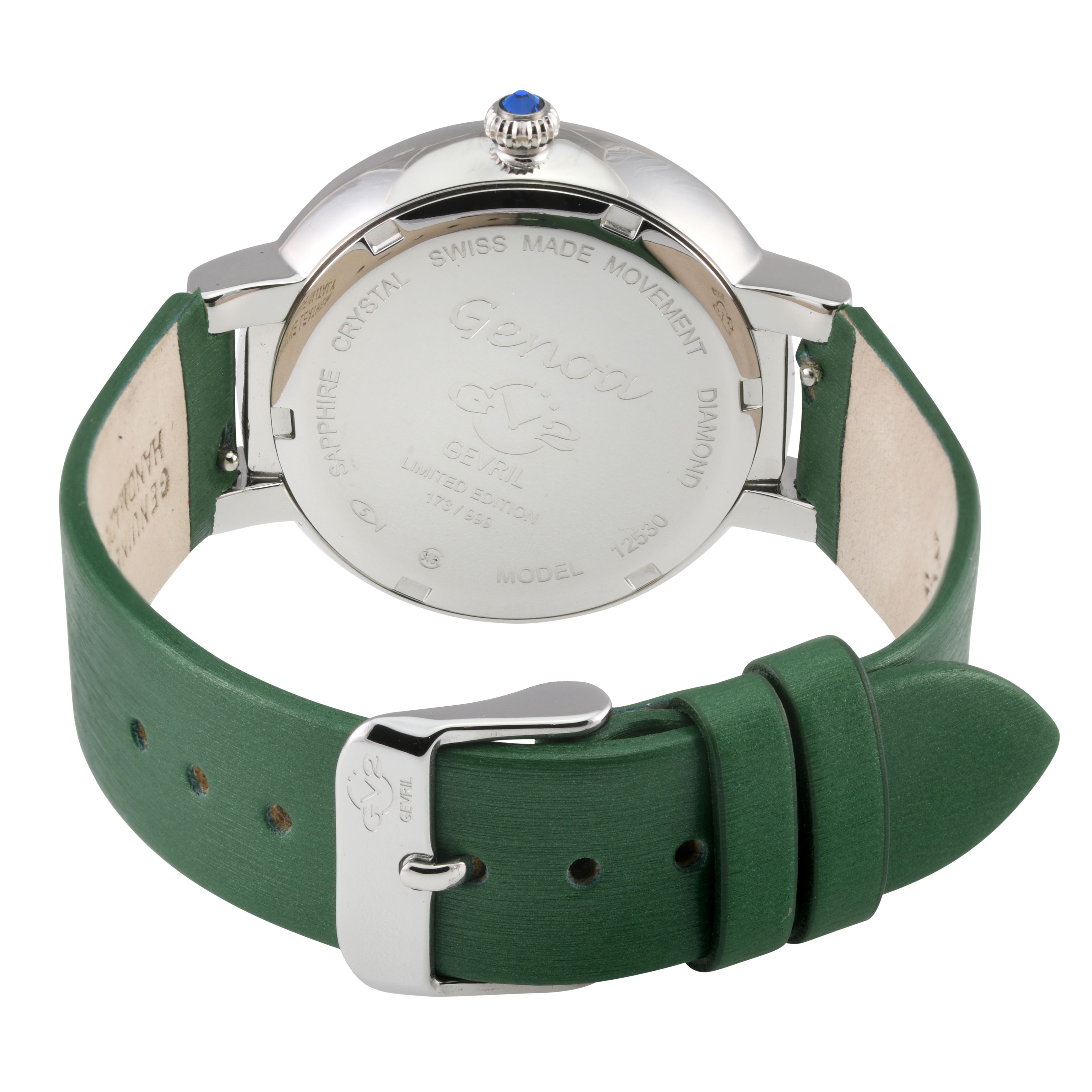 GV2 Genoa, Swiss Quartz Watch, MOP White Dial, Genuine Hand Made Italian Leather, and Sapphire Crystal
